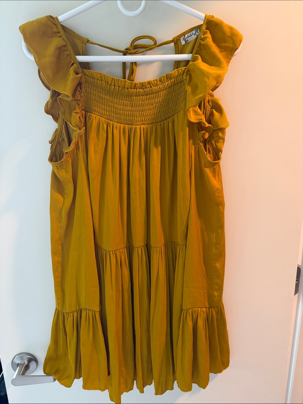 Free People Mustard Tiered Smocked Ruffle Skirt Dress
